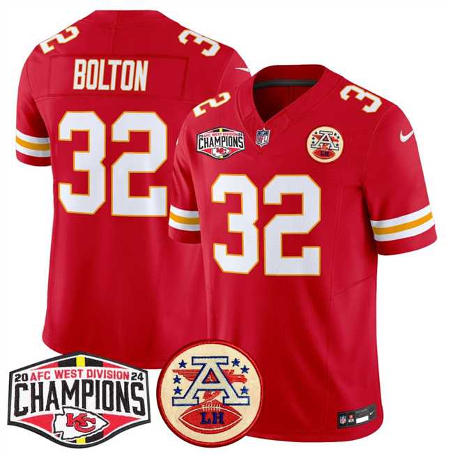 Mens Kansas City Chiefs #32 Nick Bolton Red F.U.S.E. 2024 AFC West Division Champions Vapor Limited Stitched Jersey